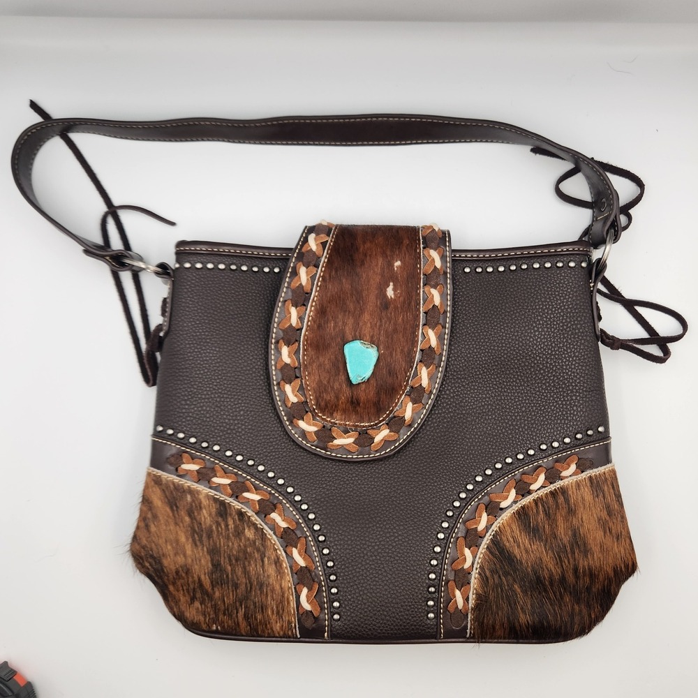 Trinity Ranch Bag Women's 12x11 4-deep Brown Hair-On‎ Tooled - Missing Closure